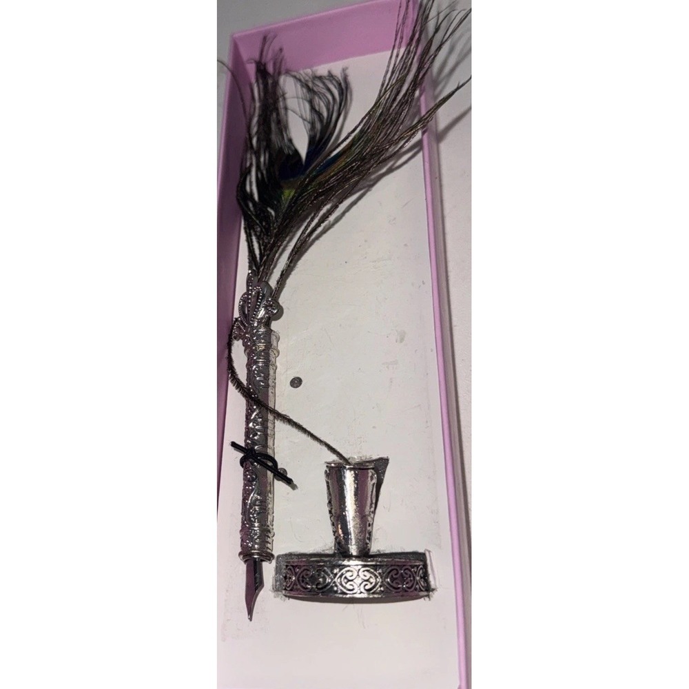 Wizarding Trunk Harry Potter Professor Lockhart Peacock Feather Quill Pen &Stand - Picture 2 of 2